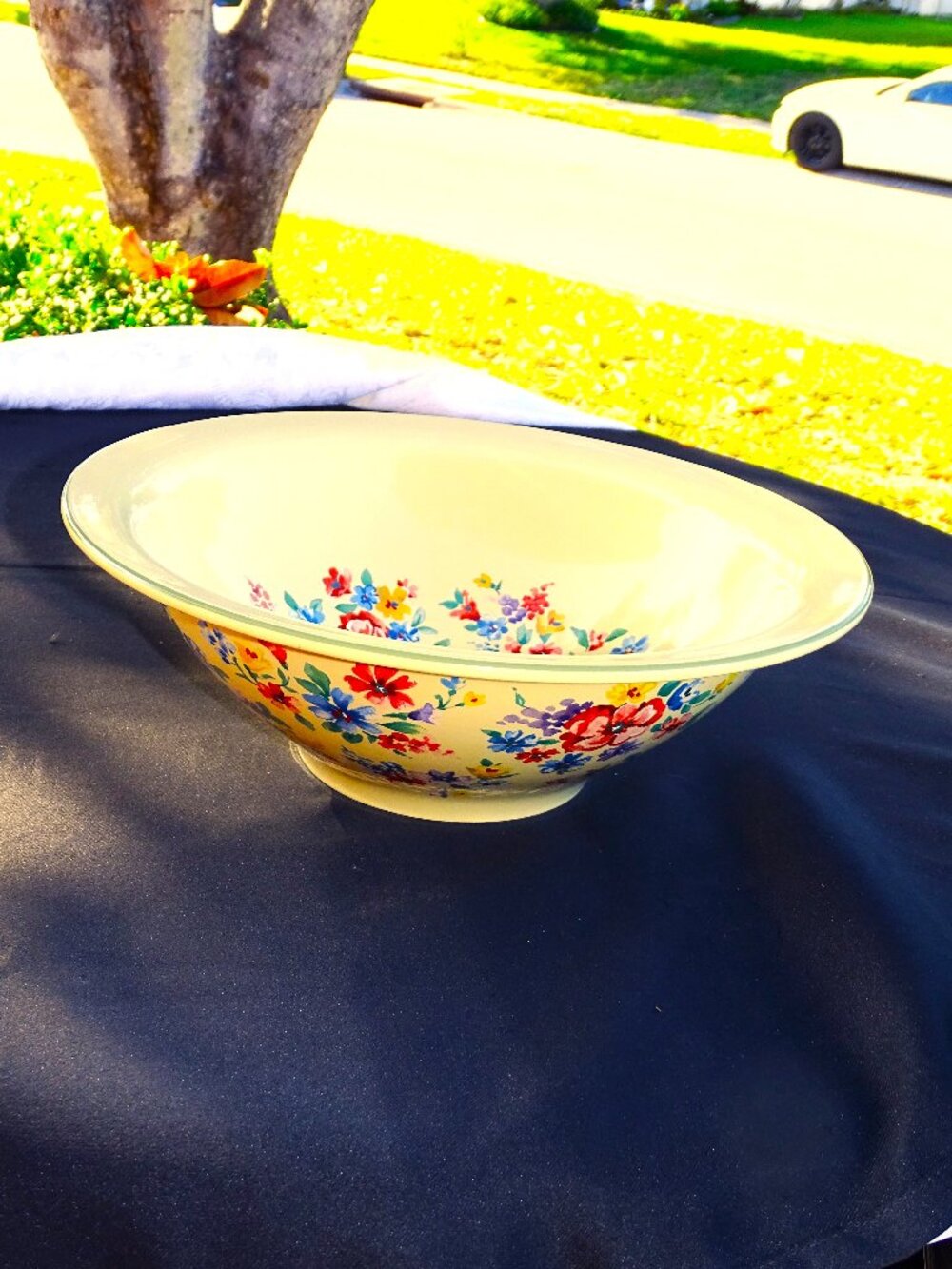 Longaberger Yellow Floral Bowl. Large